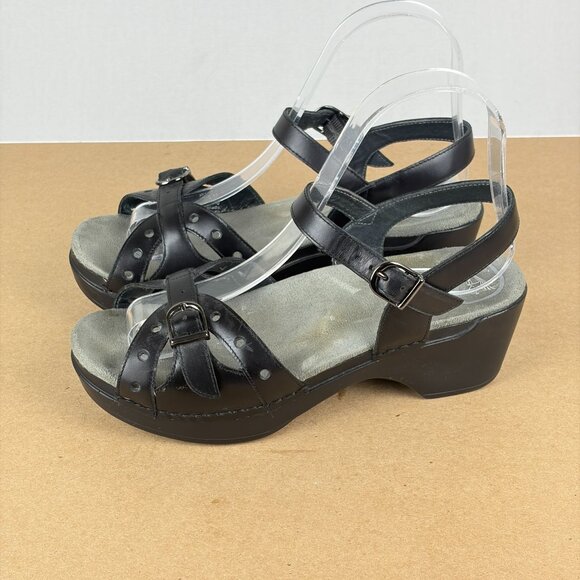 Dansko Sissy Leather Ankle Strap Sandals Womens 6 EU 36 Black Buckle Adjustable - Picture 1 of 10